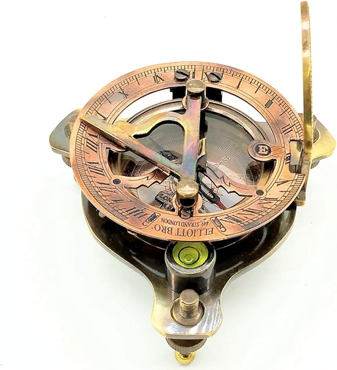 Sundial Compass, Vintage Marine West London Antique 2.5" Brass Sundial Compass Nautical Decor Big Brass Triangle Sundial Compass with Adjustable Screw Legs