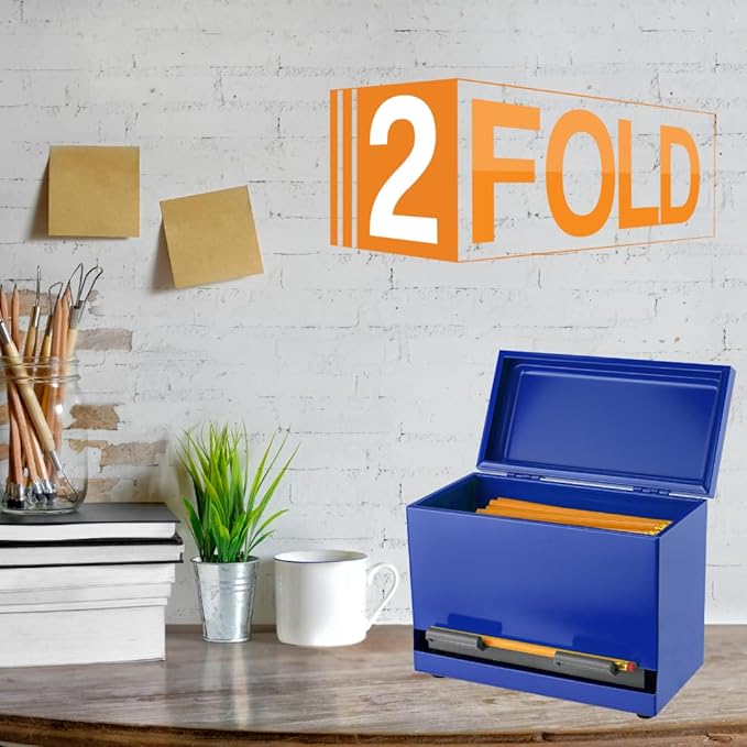 2Fold Pencil Dispenser for Classroom - Stainless Steel Bulk Pencil Holder for Desk - Includes Removable Label Stickers - Teacher Must Haves for Organization - Holds up to 200 Pencils (Blue)
