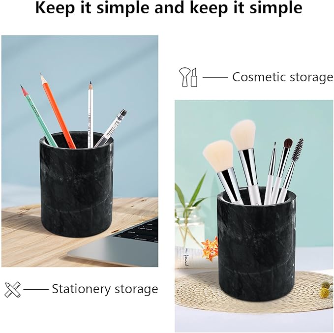 Marble Pencil Pen Holder for Desk,Makeup Brush Holder, Stand for Desk Marble Pattern Pencil Cup for Kids Durable Organizer Ideal Gift for Home, Office(Black)