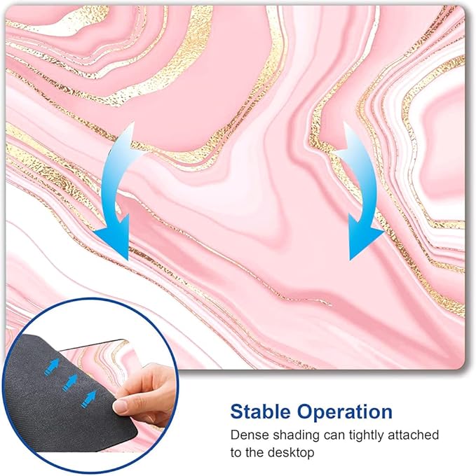 Cute Mouse Pad, Pink Gold Marble Mouse Pad, Square Personalized Mouse Mat with Design, Non-Slip Rubber Base Computer Mousepad for Office Laptop Desk