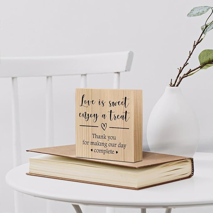 Wedding Wooden Box Sign Party Dessert Table Decorations for Tabletop Bookshelf Shelves Centerpiece Home Farmhouse Bedroom Rustic Square Desk Anniversary Wood Color