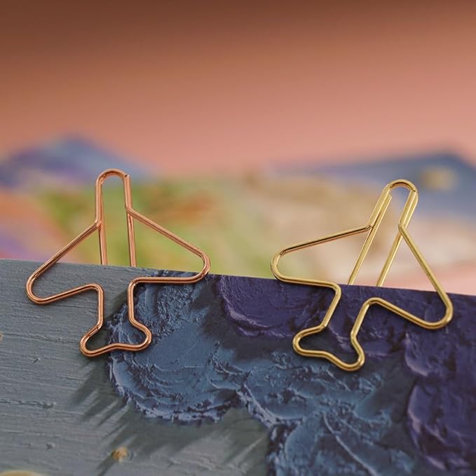 OWLFAVO 40pcs Airplane Shape Paper Clips with Clear Box, Rose Gold and Yellow Gold, Funny Cute Paperclips Bookmarks Planner Clips for Fun Office Supplies School Gifts Wedding Decoration