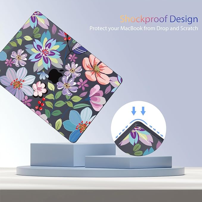 Teryeefi for MacBook Pro 13 inch Case M2 M1 2025 2022 2021-2016 Release fits Model A2338 /A2289/A2251/A2159/A1989/A1706 with Touch Bar, PC Hard Shell with Keyboard Cover, Pretty Colorful Flowers A004