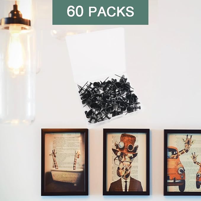 60 PCS Double Headed Picture Hanging Nails, Wall Hangers Without Nails, Thumb Tacks for Wall Hangings Picture, Renter Friendly Decor Push Pins for Tapestry Frame Art