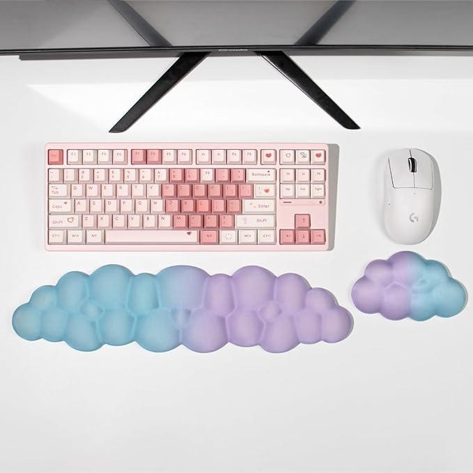 Cloud Wrist Rest for Mouse, 2 Pack Blue Purple Gradient Cloud Keyboard Wrist Support, Soft Memory Foam with Non-Slip Base, Desk Accessories for Office Gaming Computer