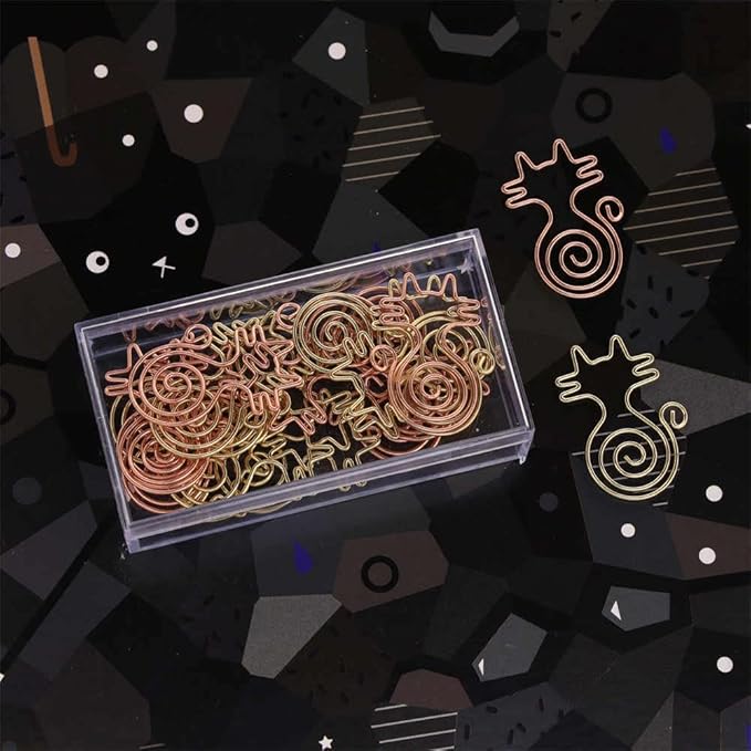 OWLFAVO 40pcs Cat Shape Paper Clips with Clear Box, Rose Gold and Yellow Gold, Funny Cute Paperclips Bookmarks Planner Clips for Fun Office Supplies School Gifts Wedding Decoration