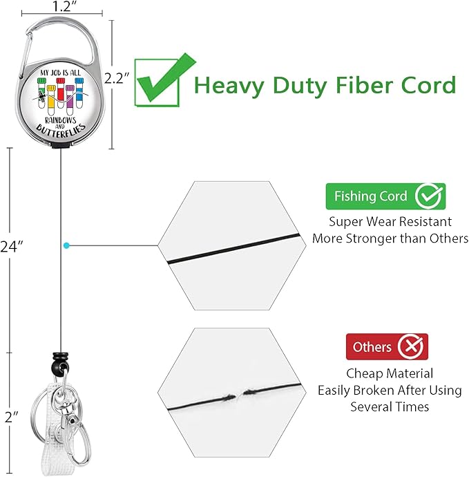 Phlebotomy Badge Reel Retractable Heavy Duty, Phlebotomist ID Holder Retractable Clip, Funny Nurse Badge Reel ID Card Holder Name Badge Clip My Job is All Rainbows and Butterflies Nurses Gifts