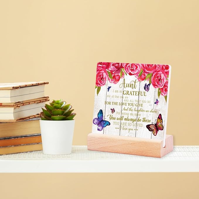 Appreciation Gift for Best Aunt,Aunt Pink Gifts from Niece,You Are So Loved Ceramic Plaque Sign Home Office Desk Shelf Decor for Auntie