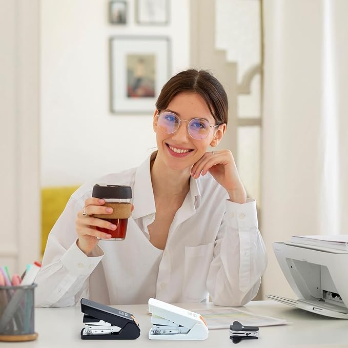 M&G Effortless Stapler 50 Sheet Capacity One-Touch Stapling, Heavy Duty Desktop Stapler Includes 1000 Staples and Remover, Portable Handheld Staplers for Home & Office (White)