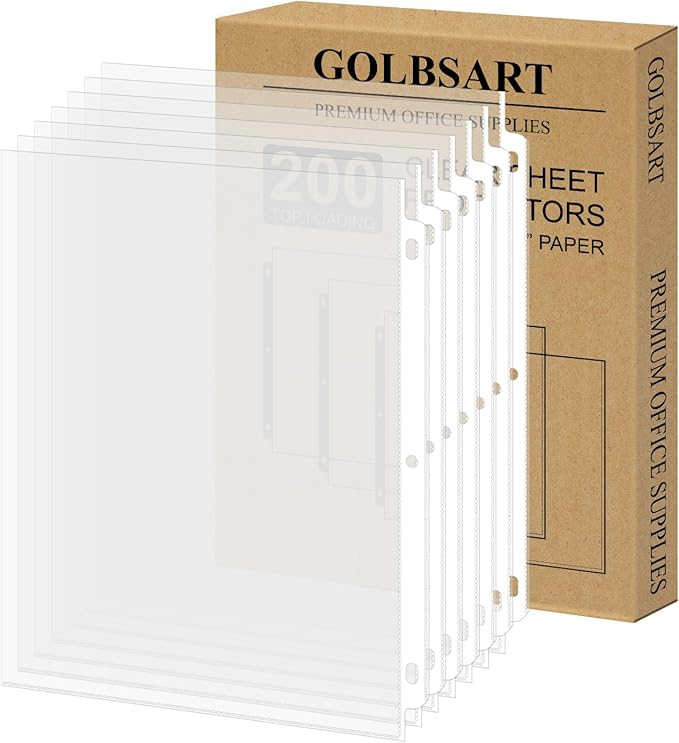 Sheet Protectors 8.5 x 11, 200 Pack Clear Plastic Page Protectors for 3 Ring Binder, Top Loading Letter Size Document Sleeves, Acid-Free Non-Glare Paper Protector Sheets for School, Office and Home.