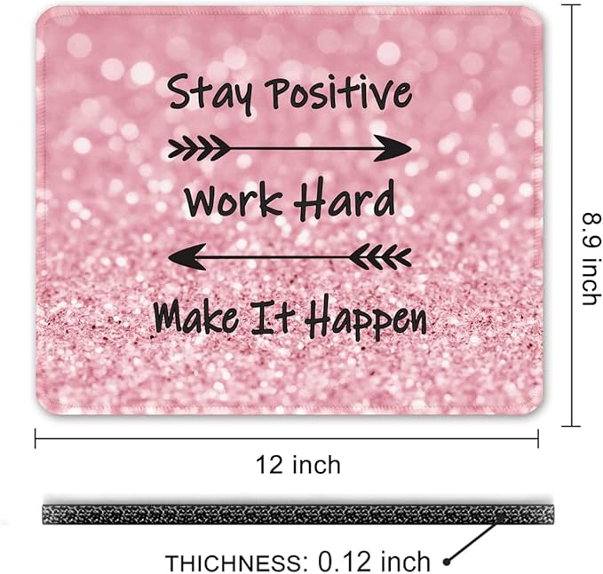 Auhoahsil Mouse Pad, 12 x 10 in Thick Rubber Premium-Textured Non-Slip Stitched Edges Waterproof Square Mouse Mat with Cute Pattern for Gaming Work Computer Office, Larger, Work Hard