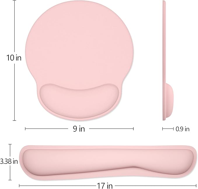 Dapesuom Keyboard Wrist Rest and Mouse Pad with Wrist Support, Cute Memory Foam Cushion for Keyboard and Mouse Set, Ergonomic Desktop Pad Rests with Non Slip Base for Easy Typing & Pain Relief, Pink