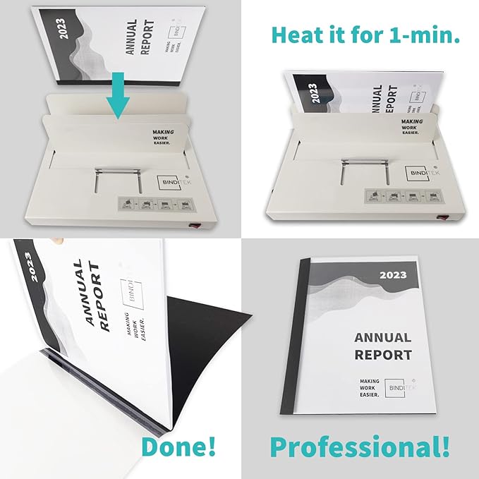 Binditek 10 Pack Thermal Binding Presentation Covers, 1/8 Inch Spine, Holds 30 Sheets, Ultra Clear Front Cover, White Paper Back Cover, Letter Size, for Students and Coworkers