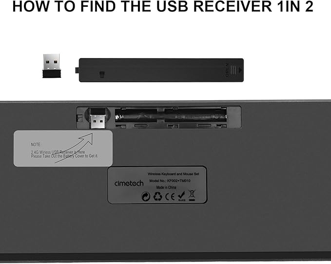 cimetech Wireless Keyboard Mouse Combo, Compact Full Size Wireless Keyboard and Mouse Set Less Noise Keys 2.4G Ultra-Thin Sleek Design for Windows, Computer, PC, Notebook, Laptop - Matte Black