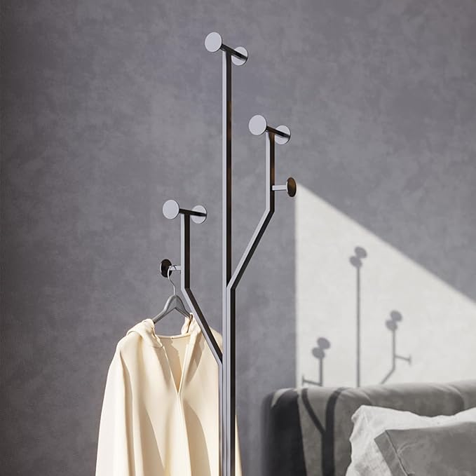 Sturdy Coat rack,Coat tree freestanding heavy duty with Marble Base,Metal standing coat rack for Bedroom,Entrance,Modern clothes hanger stand for Coats,Hats,Bags (black)