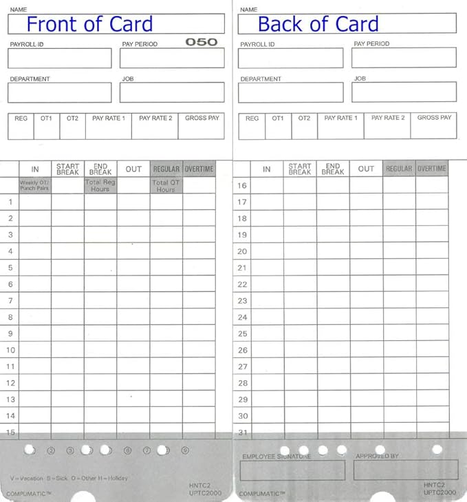 600 uPunch HN4000 Time Cards Also for HN2000, HN2500, HN4500 Calculating Time Clock HNTC2 UPTC2000 COMPUMATIC Compatible