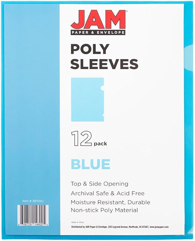 JAM PAPER Plastic Sleeves - Letter Size - 9 x 11 1/2 - Blue Project Pockets - 120 Bulk Page Protectors/Pack