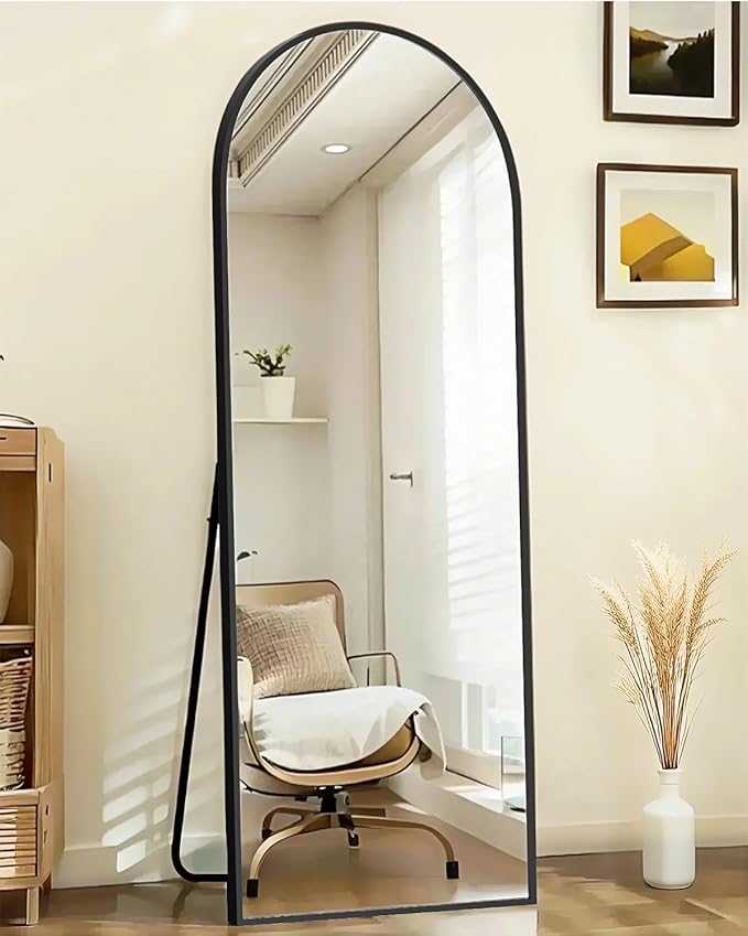 SUNQUEEN 58"x19" Floor Mirror Full Length, Arched Full Length Mirror with Stand, Full Body Mirrors for Bedroom Living Room or Cloakroom Black
