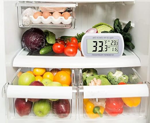 Waterproof Refrigerator Fridge Thermometer, Digital Freezer Room Thermometer, Max/Min Record Function Large LCD Screen and Magnetic Back for Kitchen, Home, Restaurants (4 Pack)