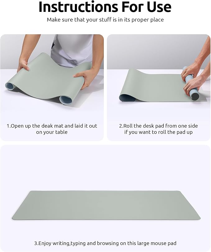 YSAGi Leather Desk Protector, Office Mat, Large Mouse Mat, Non-Slip PU Leather Blotter, Laptop Pad, Waterproof Writing Pad for Office and Home (Grayish Green, 23.6" x 13.8")