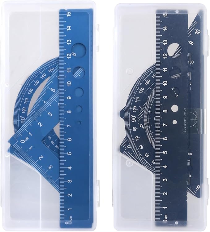 Honagu Triangular Ruler Set, 8 Pieces/2 Sets Aluminum Alloy Ruler, Metal Drafting Ruler, Geometric Protractor for Students, Draftsmen, Engineers, School Office Supplies (Blue+Black)