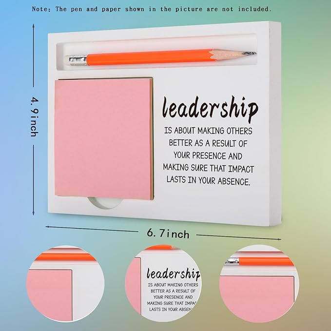Leadership Appreciation Gift Desk Organizer with “Presence and Impact” Quote for Farewell, Retirement, Promotion, or Recognition Inspirational Desk Note Pad Holder XBCT14