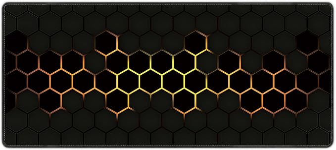Hexagon Honeycomb Golden Large Mouse Pad, Gaming Desk Mat, XXL Extended Keyboard Desk Pad, 35.4"x15.7" Non-Slip Rubber Base Big Mousepad with Stitched Edges for Home and Office