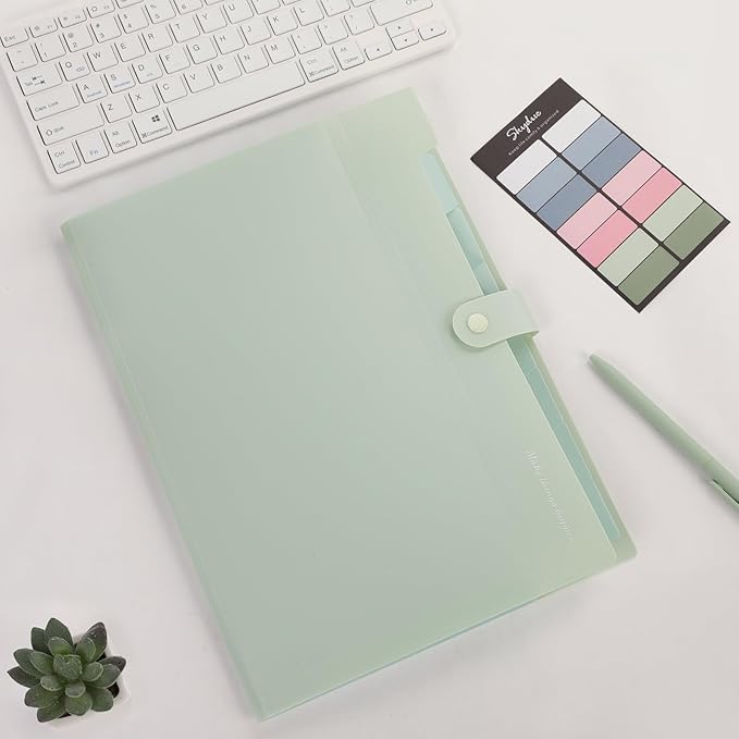 SKYDUE Expanding File Organizer with 8 Pockets, Accordion File Folders with Labels, Portable Document Paper Bill Receipt Organizer, Home College School Office Supplies, Letter Size,Light Green