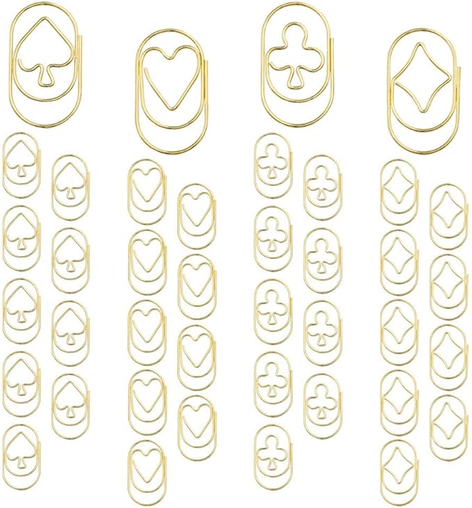 OWLFAVO 40pcs Poker Suit Shape Paper Clips with Clear Box, Yellow Gold, Funny Cute Paperclips Bookmarks Planner Clips for Fun Office Supplies School Gifts Wedding Decoration