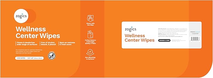 Zogics Wellness Center Cleaning Wipes – Gym Wipes for Cleaning Surfaces and Equipment, Durable and Safe Pre-Saturated Wet Wipes (2,300 Count, 2 Rolls of 1,150 Wipes)