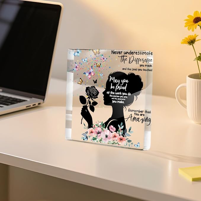 Inspirational Gifts for Women Friends Birthday, Flower Butterfly Acrylic Sign Thank You Gifts for Coworker, Appreciation Gift, Farewell Gift for Friends Female Nurse Teacher Counselor Boss Lady Sister