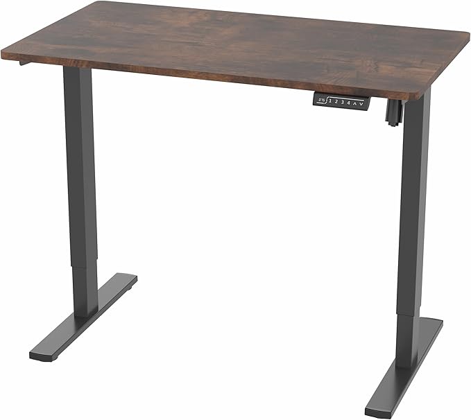 VIVO Electric 43 x 24 in Rustic Standing Desk, Memory Height Adjustment, 1B Series, One-Piece Vintage Brown Top, Black Frame, DESK-KIT-1B4N