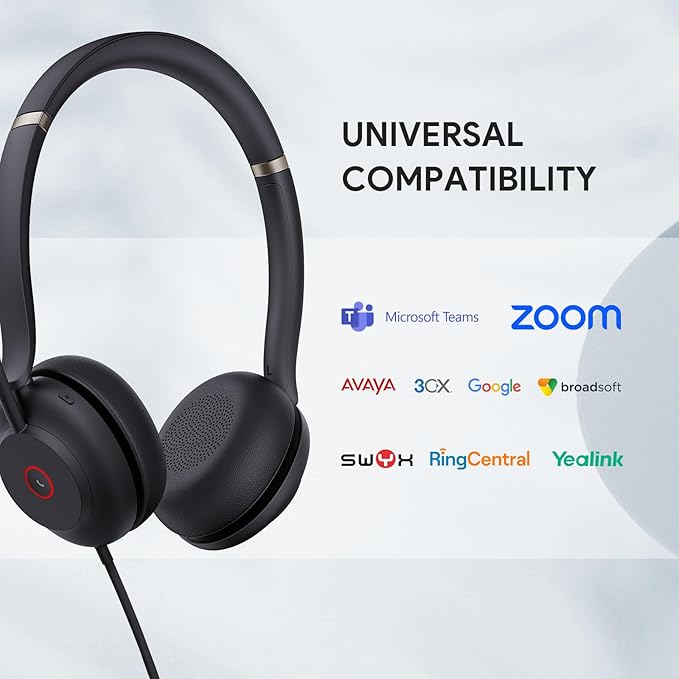 Yealink UH37 USB Headset with Mic,Wired Headset with Noise Cancelling Microphone for Computer PC Laptop VoIP Phone,USB-C/A Cable,Works with Zoom and Other Leading UC Platforms