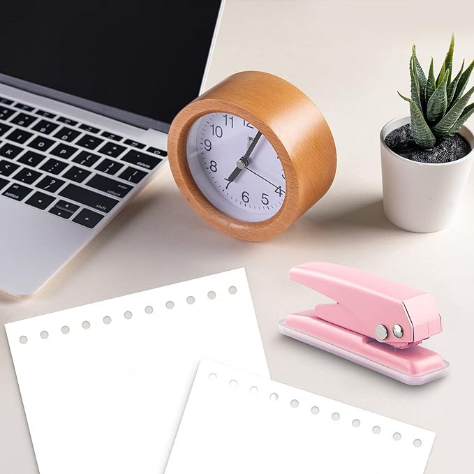 Single Hole Puncher Handheld 1/4 Inches Hole Punch, 20 Sheet Paper Punch Capacity Metal Hole Puncher with Skid-Resistant Base for Paper, Chipboard, Art Project, Pink