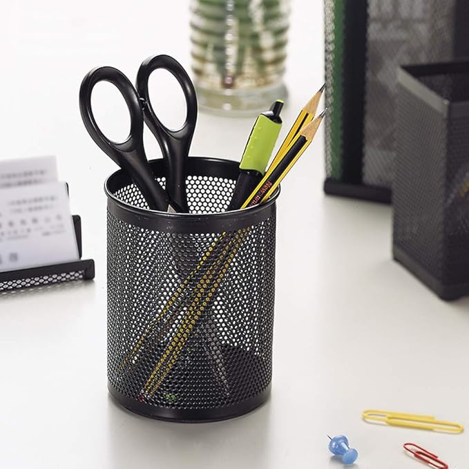 Comix Pen Holder Desk Organizer, Wire Mesh Pencil Cup with Foam Pad and Non-Slip Bottom Office Supplies Desk Accessories for Home Office School, 1 Pack