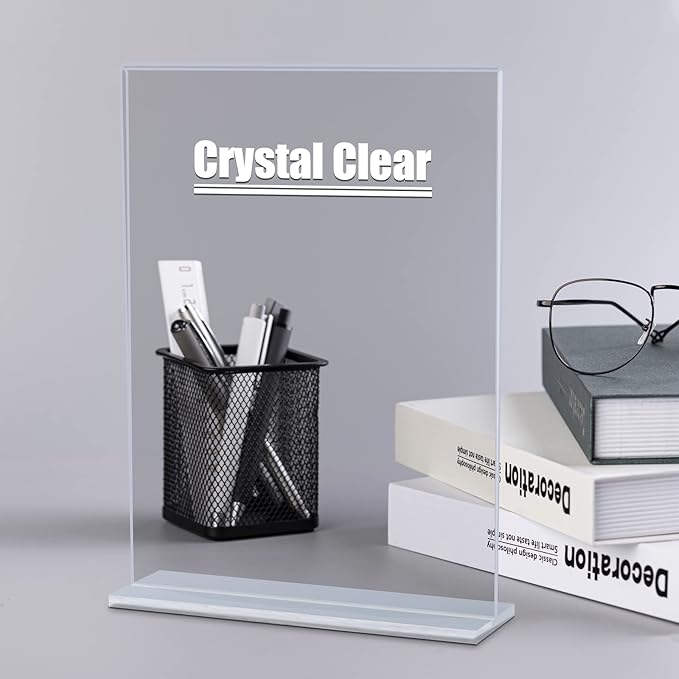 8.5 x 11 Acrylic Sign Holder 2 Pack, Vertical T Shape Clear Plastic Menu Holder, Unbreakable Table Sign Holder for Restaurant, Office, School, Store and Home Use