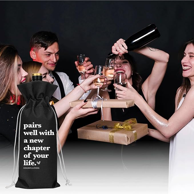Black Funny New Chapter Wine Bag New Beginnings Gifts for Women Men Farewell Gifts for Friends Going Away Gifts for Coworkers Women Men Moving Away Gifts for Friends New Teacher Gifts