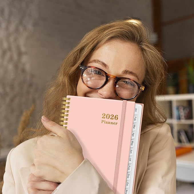 2026 Planner - Weekly and Monthly Calendar Planner from Jan 2026 - Dec 2026, Planner 2026 Spiral Bound with 12 Monthly Tabs, Inner Pocket, Perfect for School Office Supplies, 6.4" x 8.5", Pink
