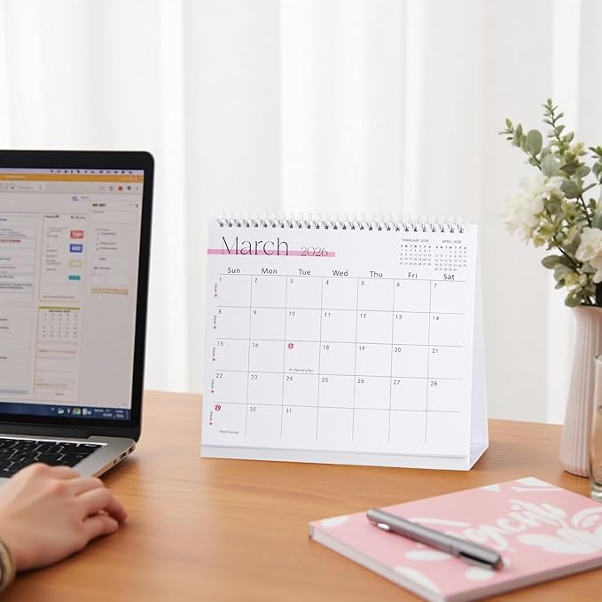 Desk Calendar 2025-2026,July 2025 to Dec 2026 18 Months Standing Flip Desk Calendar with Stickers,10" x 8" Desktop Calendar for Home Office School,White