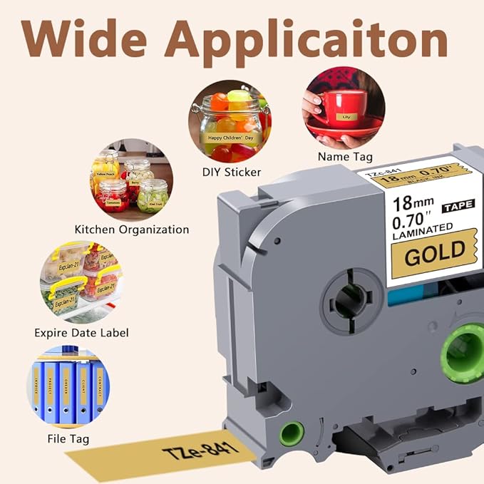 Hehua 18mm 0.7 Black on Gold Laminated Tape Compatible for Brother Label Maker Tape TZe-841 TZe841 TZ-841 TZ841 for P Touch PT D400 D450 D600 D610 P710BT, 3/4'' x 26.2ft, 3 Pack
