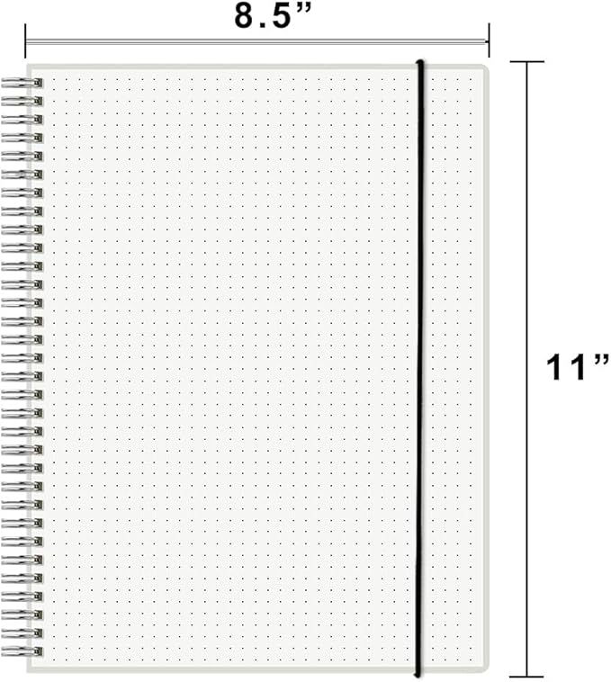 8.5" x 11" Dotted Spiral Notebook with 120 GSM Thick Paper, Removable Elastic Band and Transparent Hard Cover, 160 Pages per Notepad (2 Pack, A4)