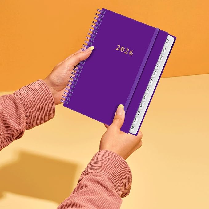 2026 Planner - Planner 2026 from January 2026 - December 2026, Weekly & Monthly Planner Spiral Bound with 12 Monthly Tabs, Inner Pocket, 6.4" x 8.5", Purple-B