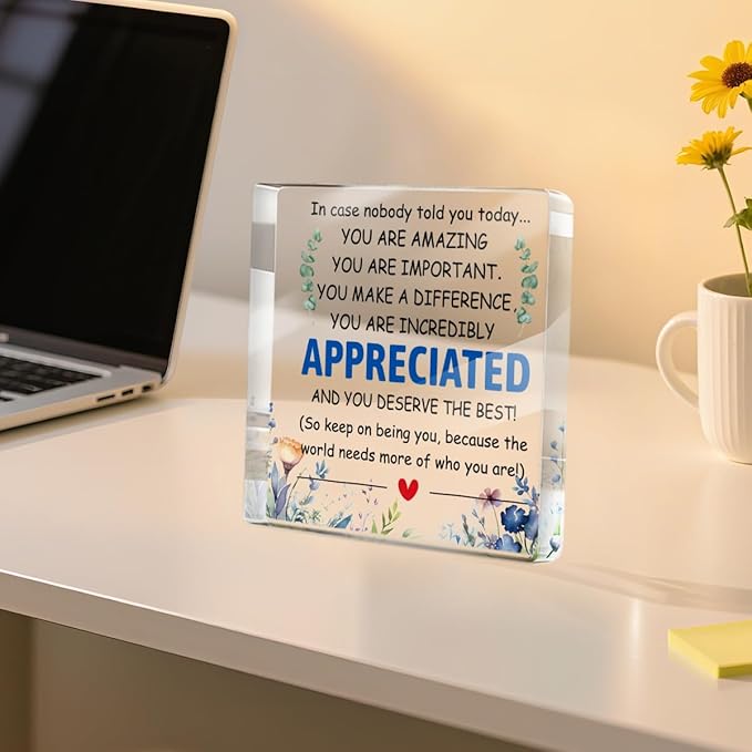 Appreciation Gifts for Women Men Friends, Motivational Reminder Quotes Desk Acrylic Sign, Boho Floral Desk Decorative Signs for Table Top Cubicle Room Shelf