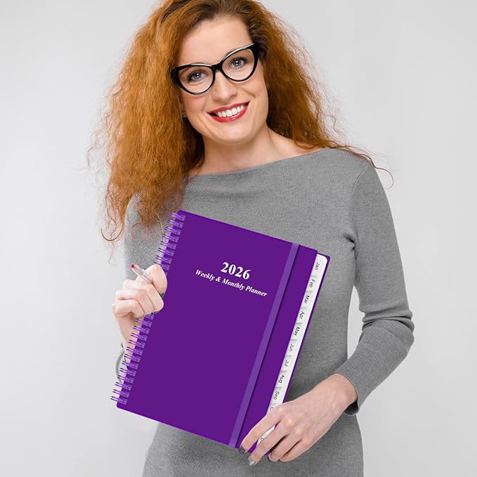 2026 Planner - Planner 2026 from January 2026 to December 2026 with 12 Monthly Tabs, Flexible Cover, Inner Pocket, 8.5" x 11", Purple-B