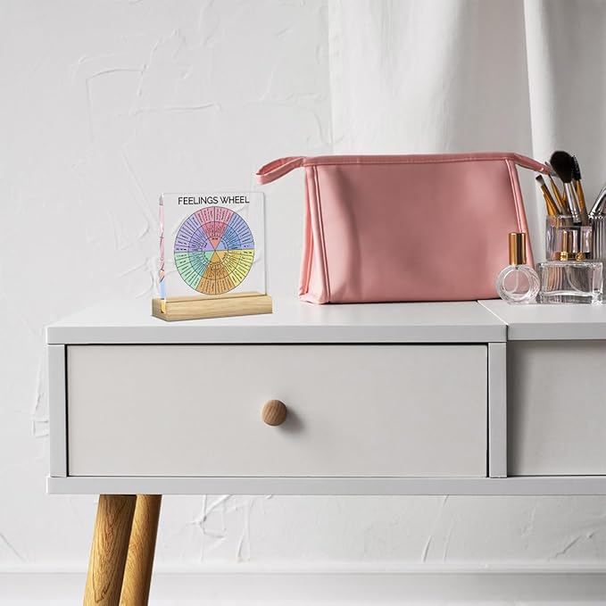 Therapy Office Desk Decor, Mental Health Decoration, School Counselor Gifts, Gifts for Women Psychologist School Counselor Therapist, Halloween Christmas Gift Feelings Wheel Acrylic Sign