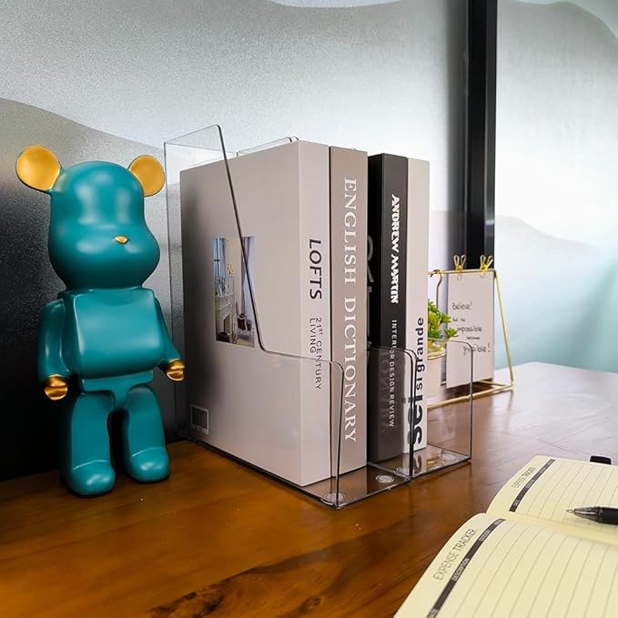 Vertical File Holder, 2 Pack Plastic Document Organizer and Clear Magazine Holder, Multi-purpose for Home Office (Clear)