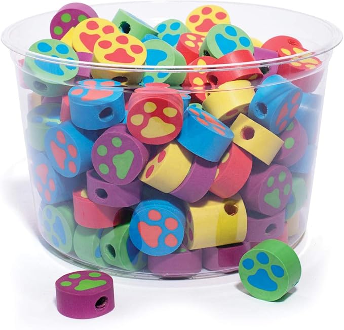 Anderson's Paw Print Eraser Tub, School Supplies, Pencil Toppers, 108 Pieces