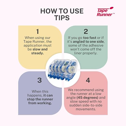 TAPE RUNNER - Double Sided Adhesive with Dispenser Roller Included - Acid Free, Sticky, Clear & Transparent - Ideal for Scrapbooking, Crafts & More - Mini (197 inches per Cartridge), 5 Cartridges