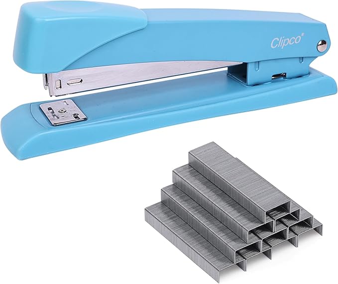 Clipco Stapler with 2000 Staples Full Desk Size Multi Color Red Gray Blue (Pack of 6)