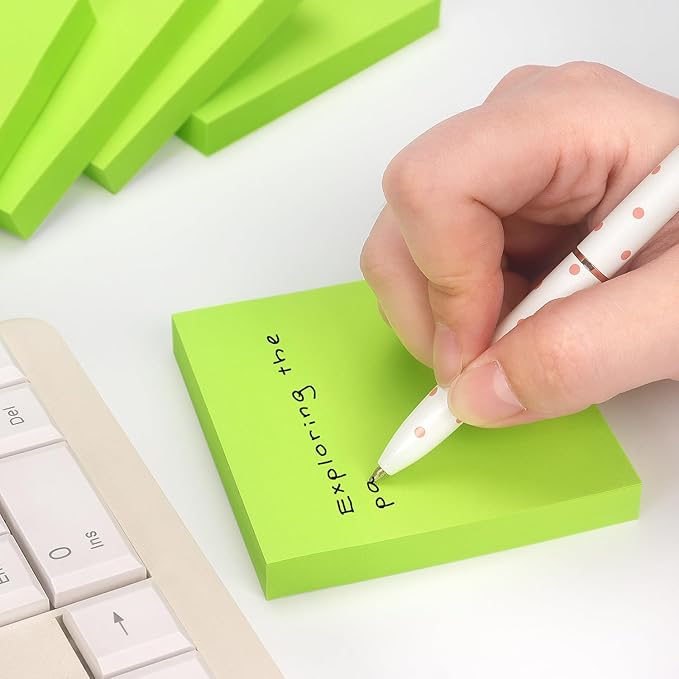 Sticky Notes 3x3 Self-Stick Notes Pads with 6 Bright Colors, Easy to Post for Office, School, Home, 6 Pads/Pack, 100 Sheets/Pad(Green)